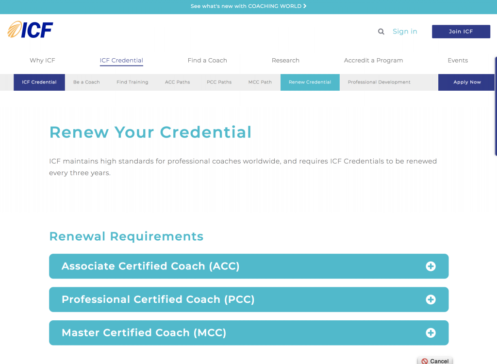 ICF Renew Credential